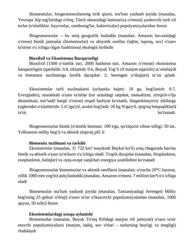 Biotsenoz, biogetsenoz va ekotizmlarning tuzilmalari va xususiyatlari 3