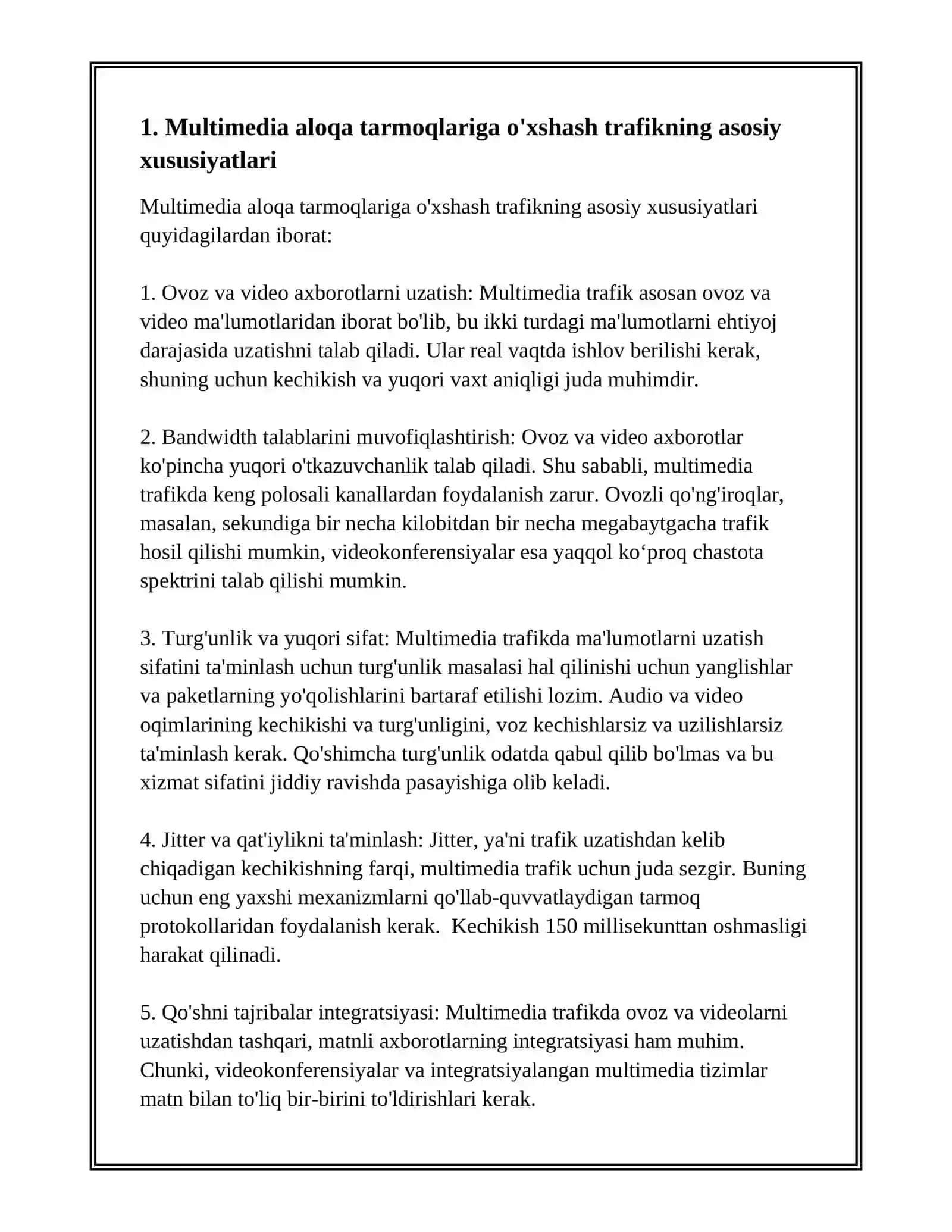 MUSTAQIL ISH: Multimedia aloqa tarmoqlariga o'xshash trafik 3