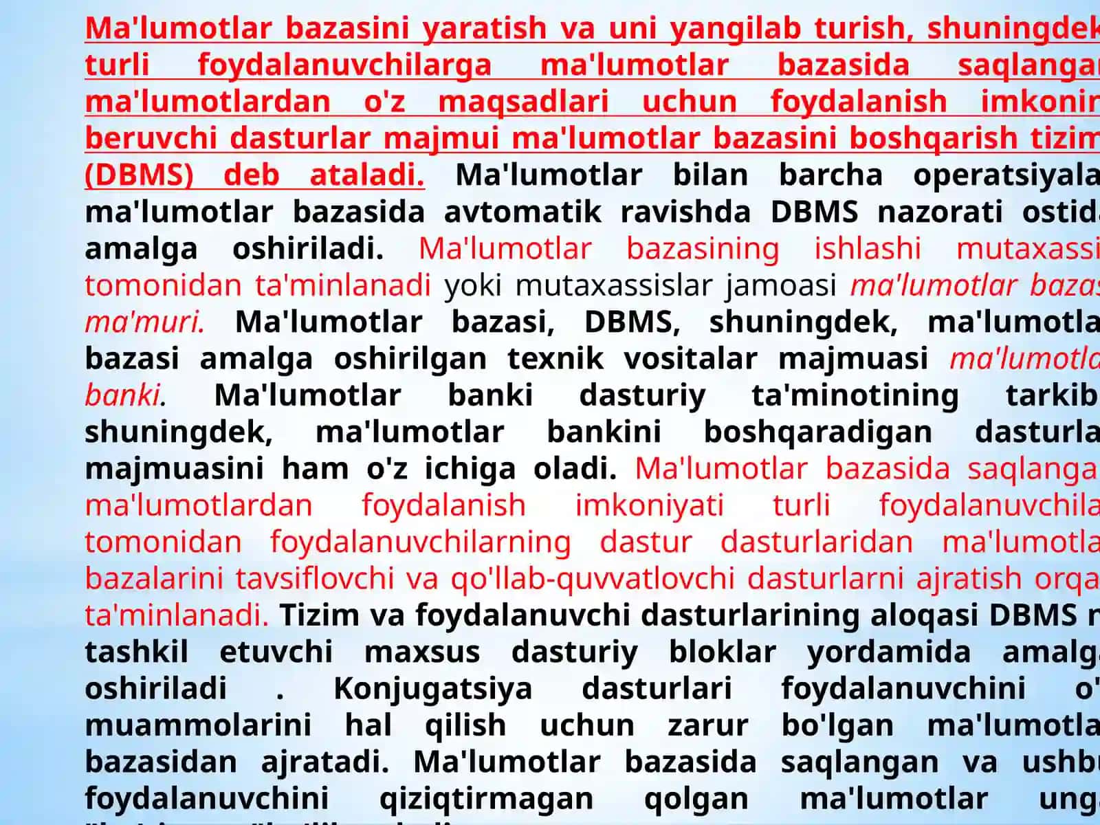 Ma'lumotlar bazasini boshqarish tizimining asosiy vazifalari 3