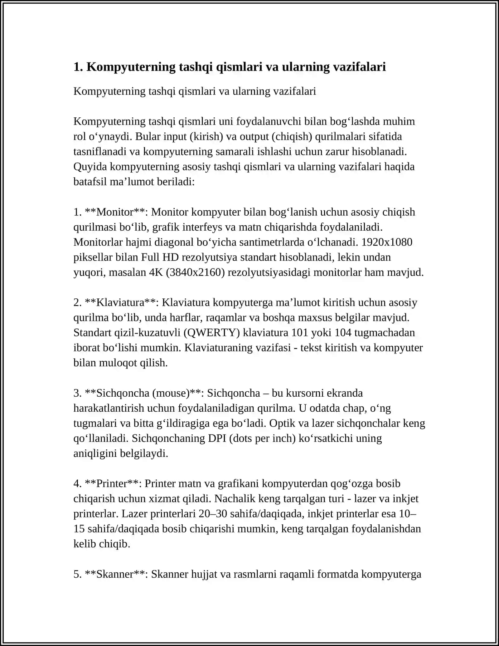 Kompyuterning Tashqi Qismlari Va Asosiy Ko‘rsatgichlari Va Xususiyatlarini Yoritib Bering 3