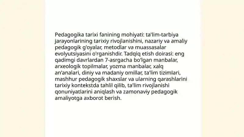 Pedagogika tarixi kursiga kirish.Eng qadimgi davrlardan 7 asrlarga ta'lim tarbiya va pedagogik fikirlar. 3