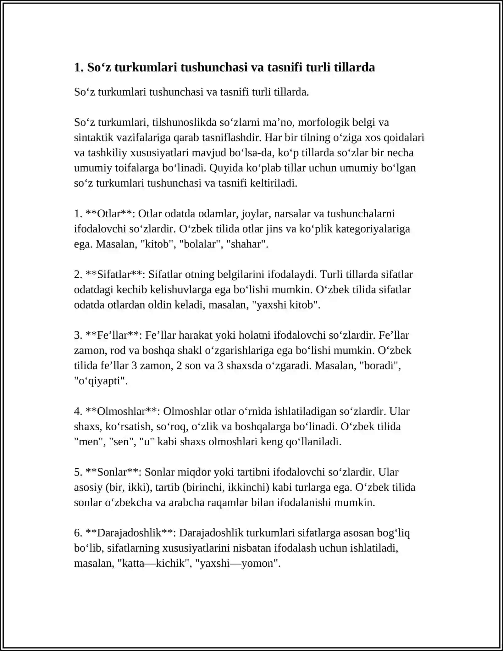 Soʻz turkumlari tushunchasi va tasnifi turli tillarda 3