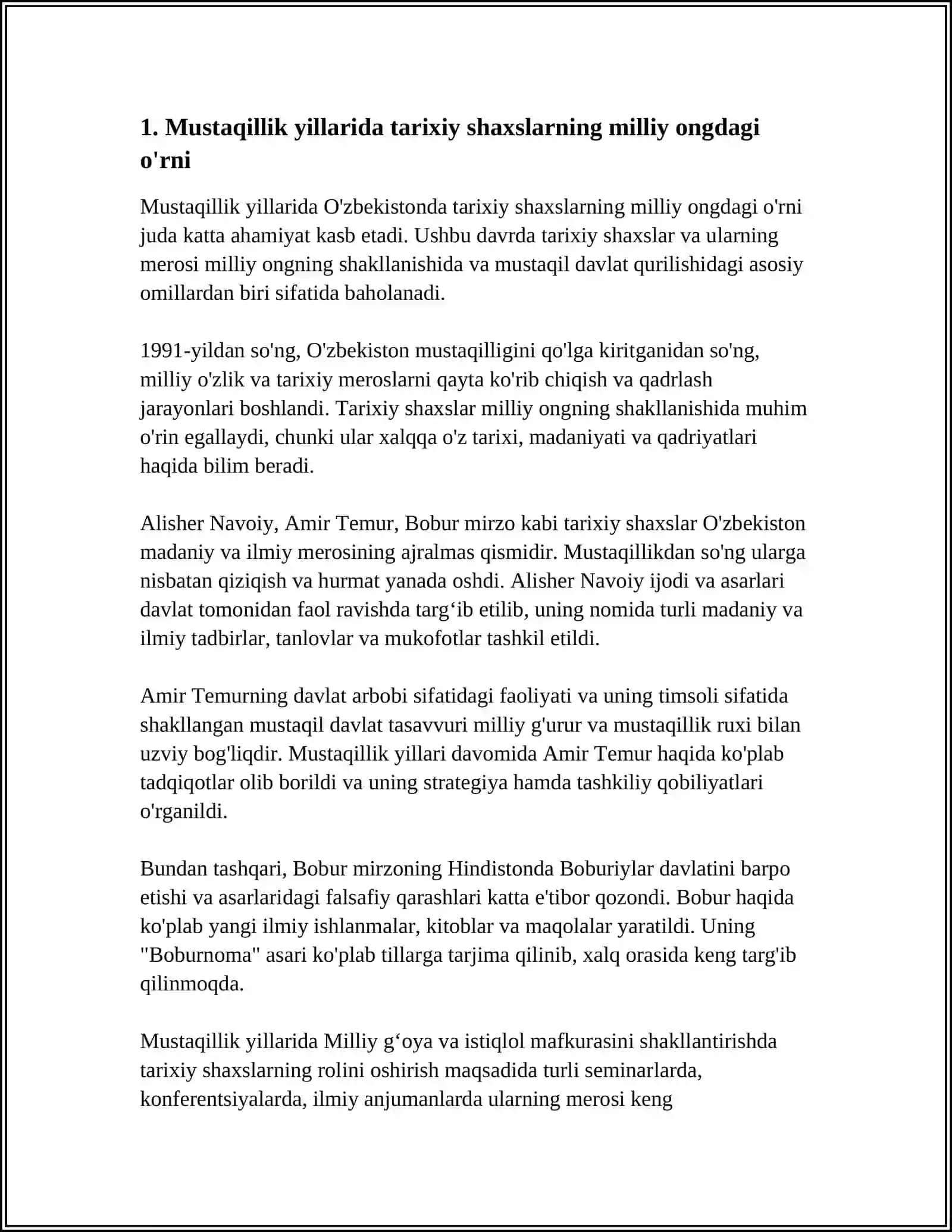 MUSTAQILIK YILLARIDA BUYUK AJDODLAR VA TARIXIY SHAXSLARGA BO'LGAN E'TIBOR 3