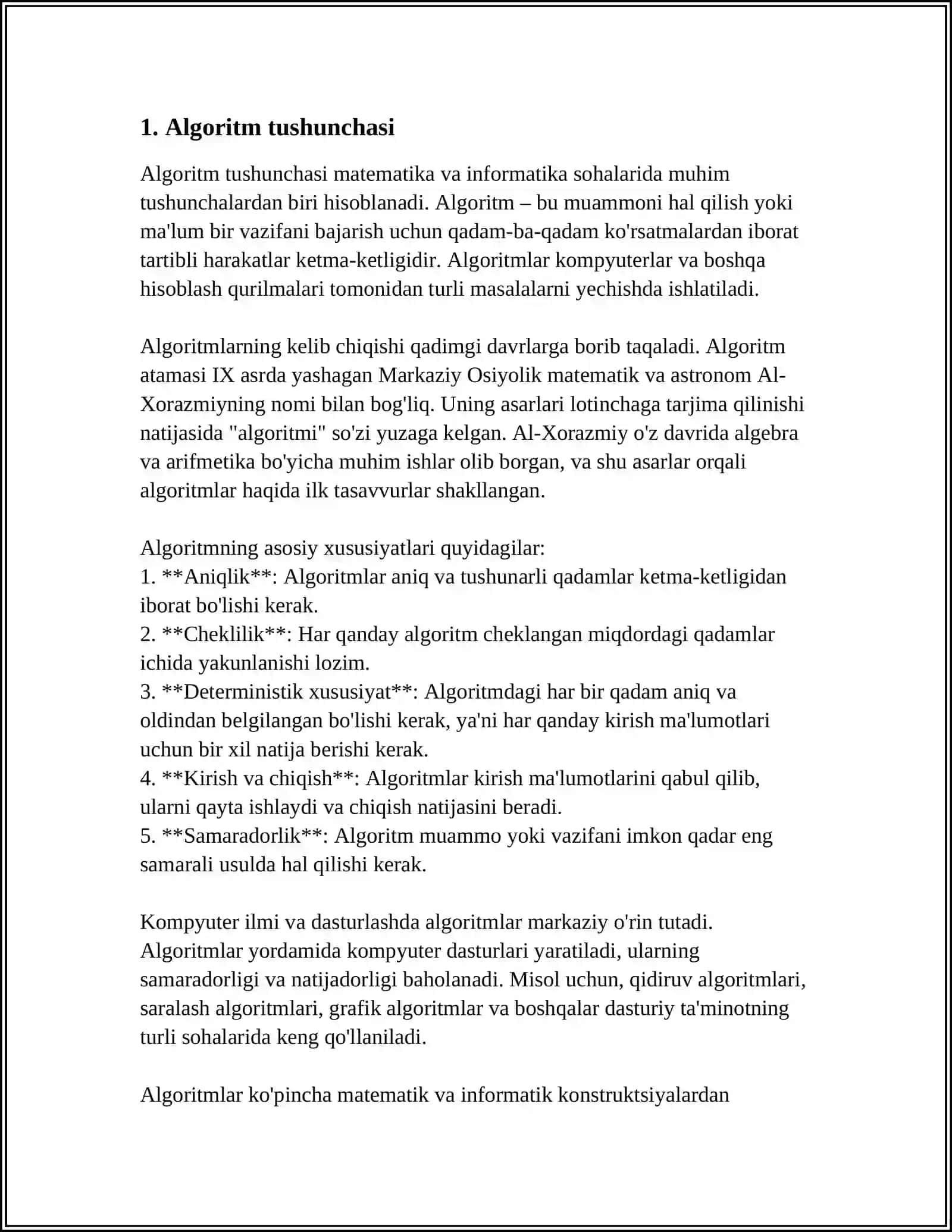 ALGORITM TUSHUNCHASI VA UNING XOSSALARI 3