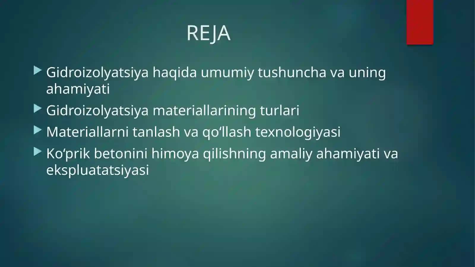 AVTOMOBIL YO’LLARIDAGI SUN’IY INSHOATLAR FANIDAN TAYYORLAGAN TAQDIMOTI 3