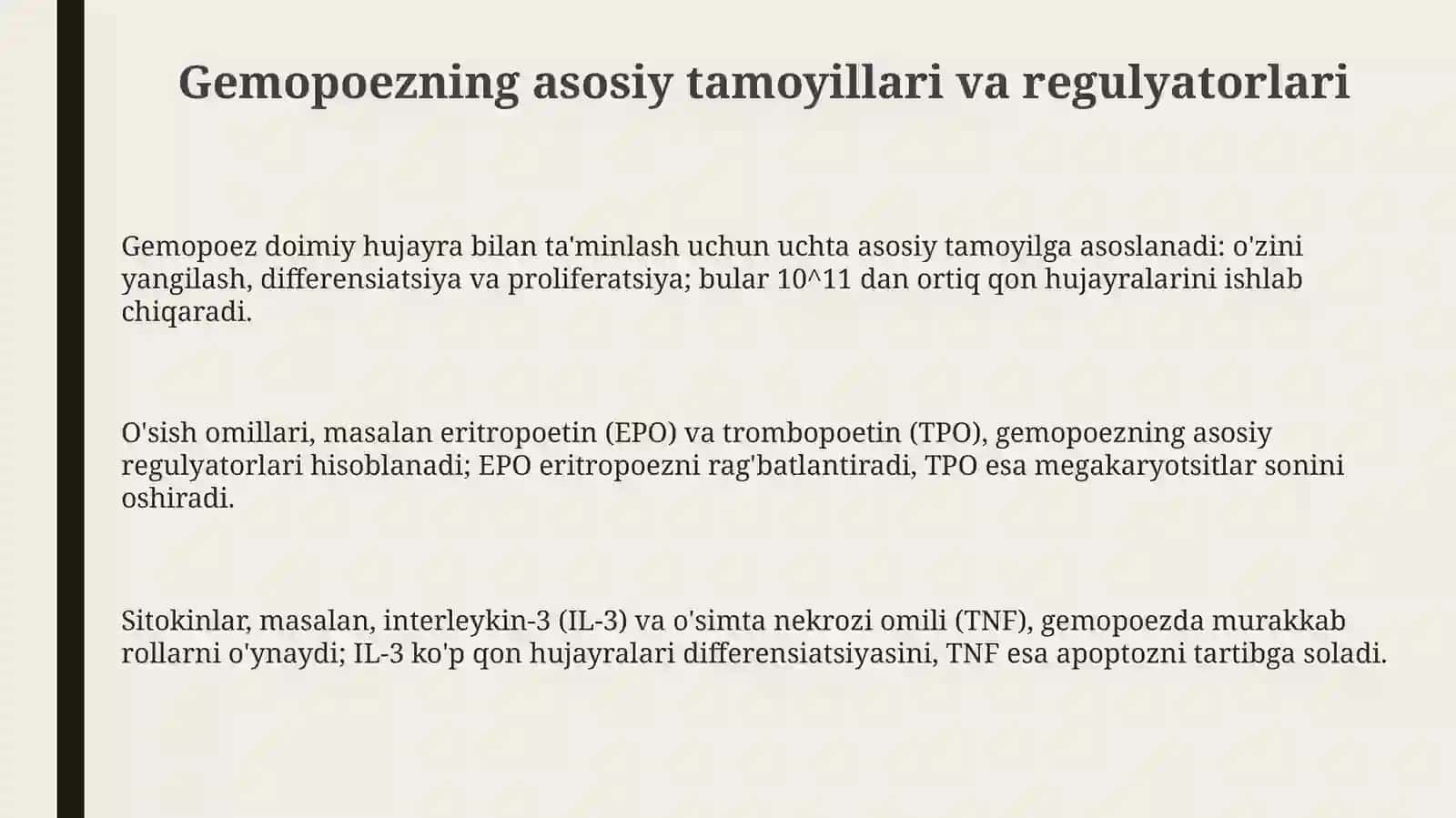 Gemopoezning asosiy tamoyillari va regulyatorlari 3