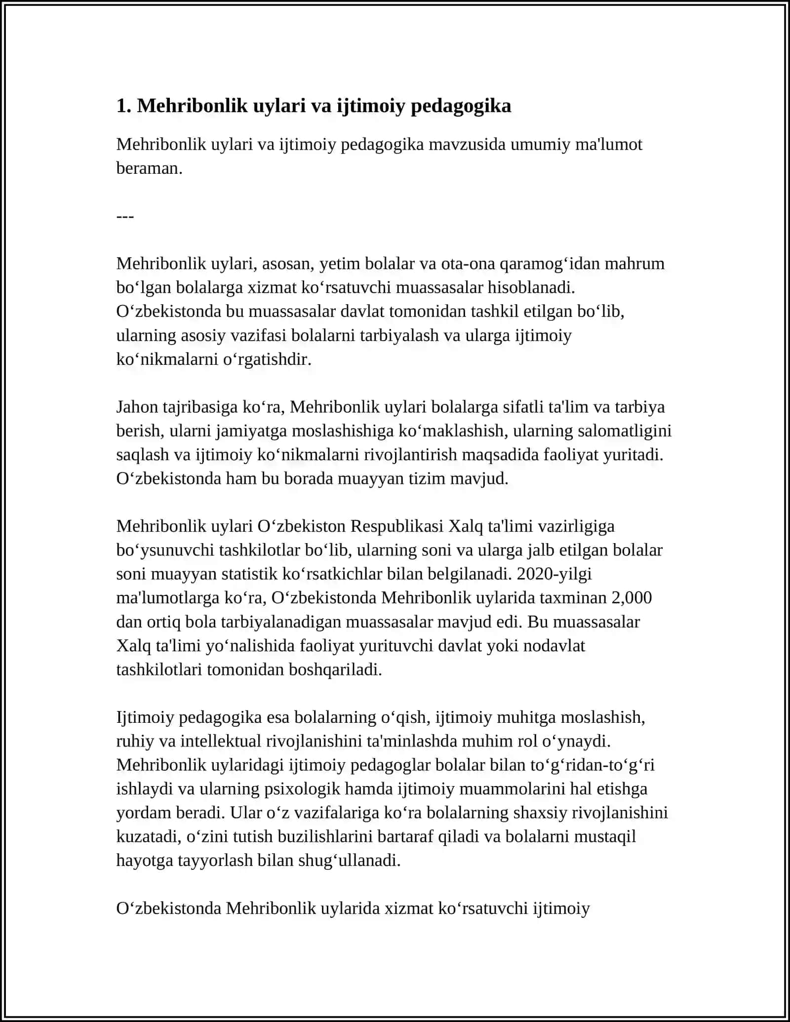 MEHRIBONLIK UYLARIDAGI IJTIMOIY PEDAGOGIK FAOLIYAT 3