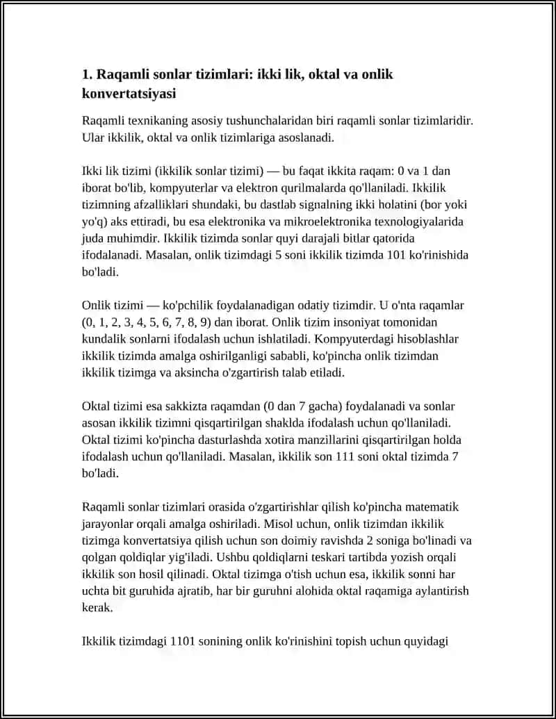 RAQAMLI TEXNIKANING ARIFMETIK ASOSI VA MIKROSXEMALARDA JORIY ETILISHI 3