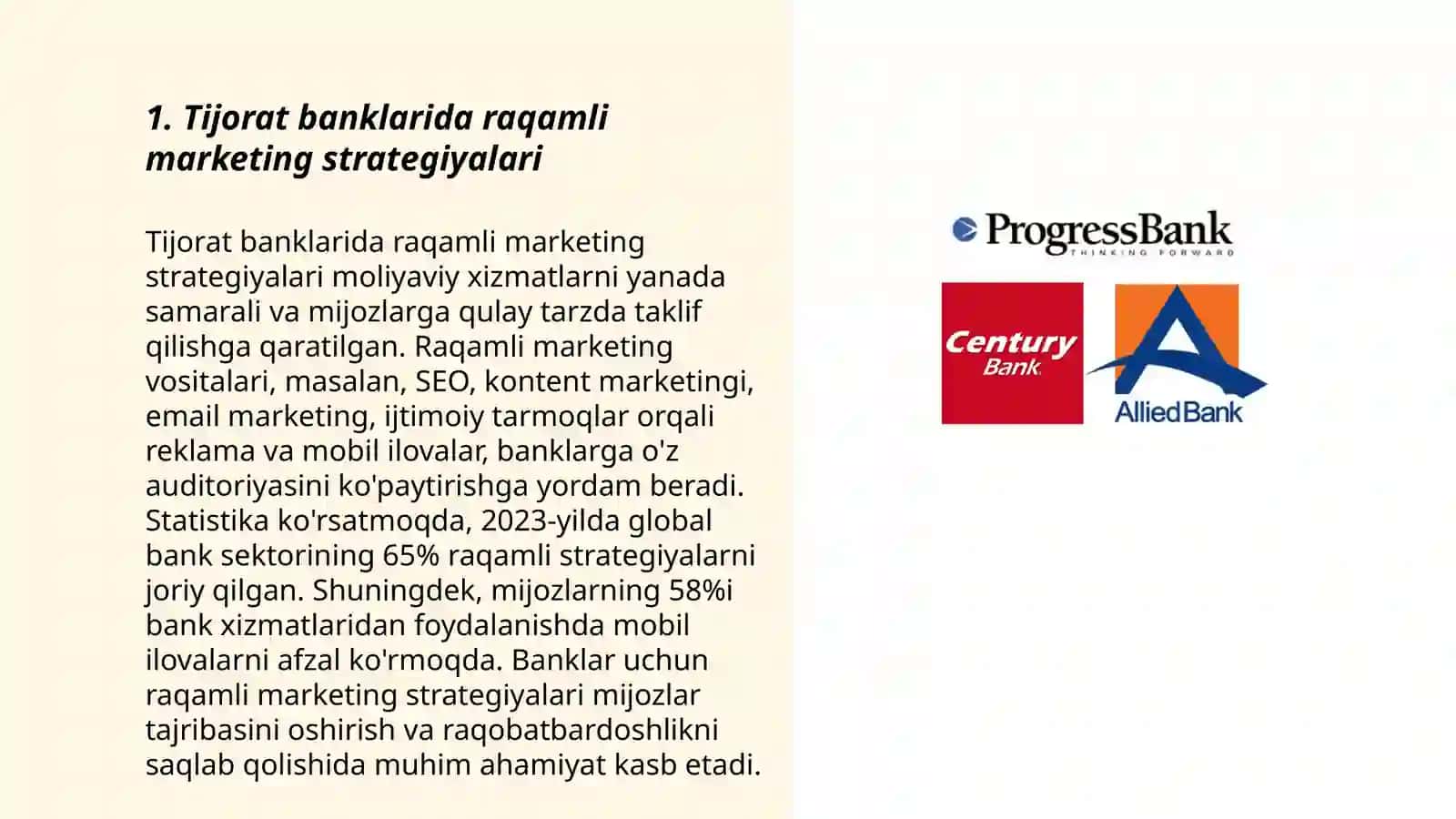 TIJORAT BANKLARIDA BANK MARKETINGGI VA MIJOZLAR ISHLASHNING INNOVATSION STRATEGIYALARI 3