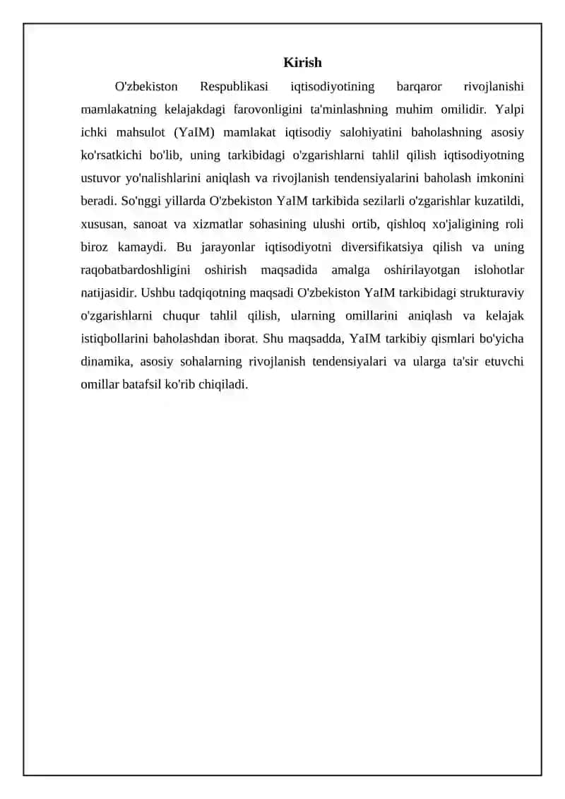 Oʻzbekiston respublikasi YaIM ning tarkibiy oʻzgarishlari tahlili 3