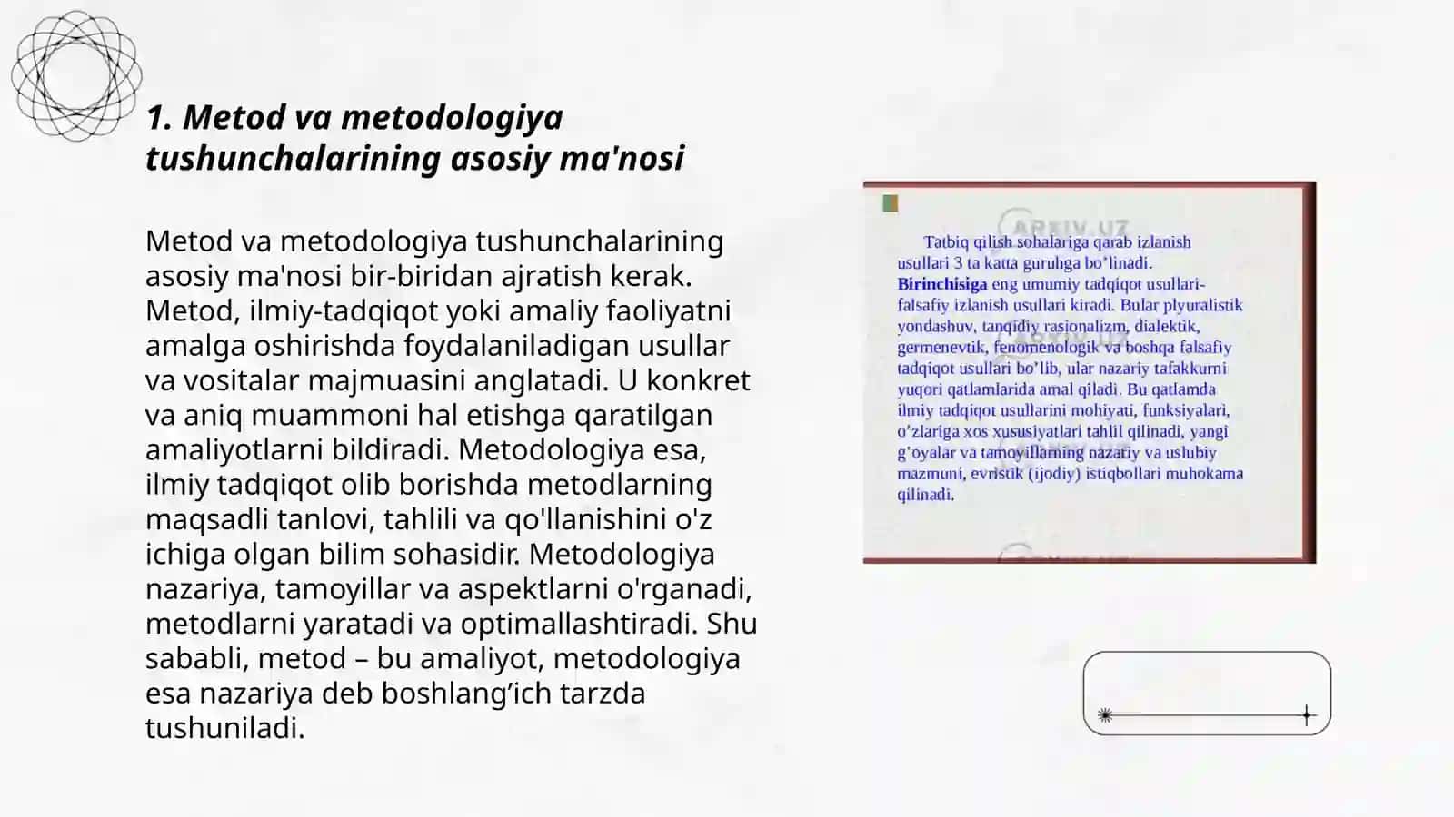 Metod va metodologiya tushunchalari haqidagi ma'lumotlarni oʻrganish 3