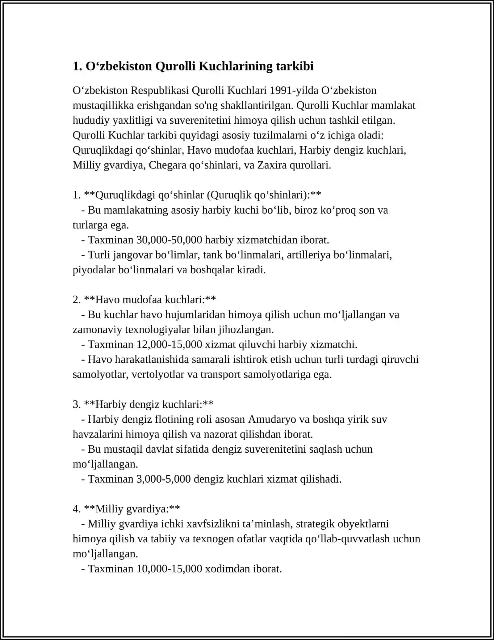 O‘zbekiston Qurolli Kuchlarining tarkibi 3