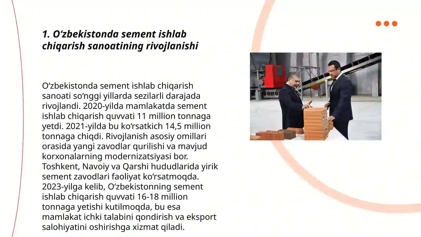 O‘zbekistonda sement ishlab chiqarish zavodlari va ularning quvvati Karimov Eldor 3