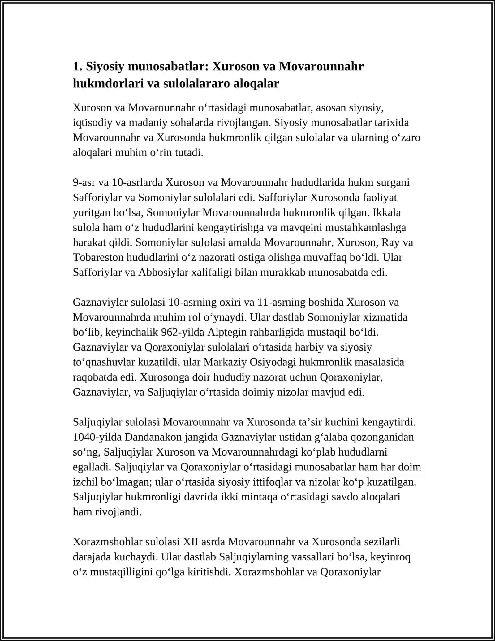 XUROSON VA MOVAROUNNAHR OʻRTASIDAGI MUNOSABATLAR 3