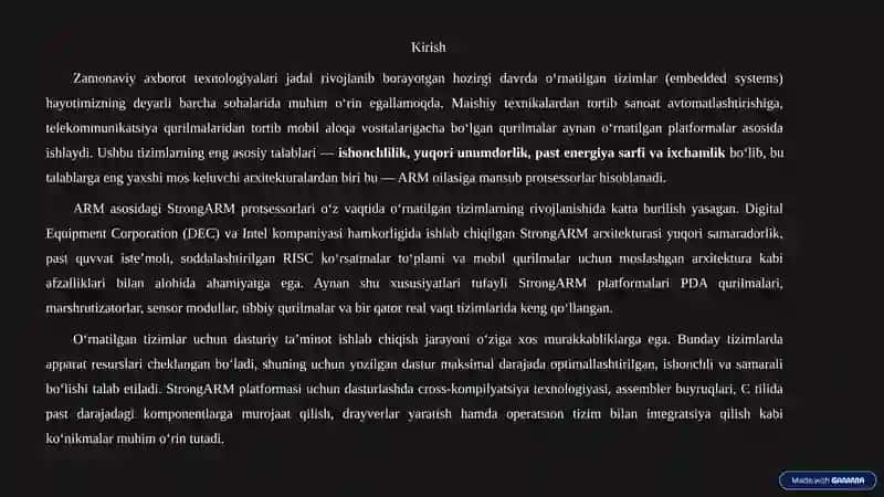 INTEL STRONG ARM PLATFORMALARIDA DASTURIY TA’MINOT ISHLAB CHIQISH KURS ISHI 3