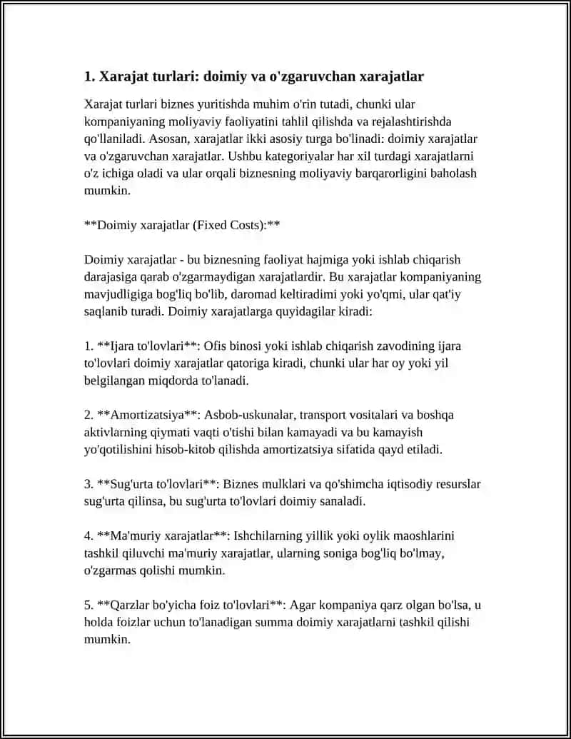 Xarajat turlari: Doimiy va o'zgaruvchan xarajatlar 3