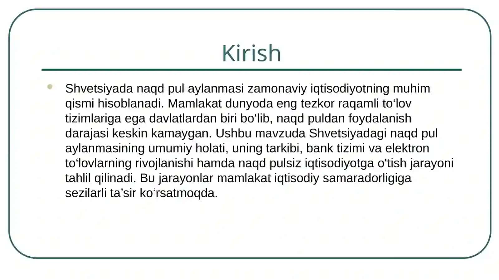 Shvetsiya Naqd pul aylanmasi va uning tarkibi. 3