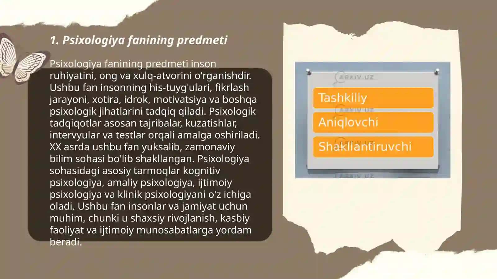Psixologiya faning predmenti, vazifalari, tarmoqlari va metodlari 3