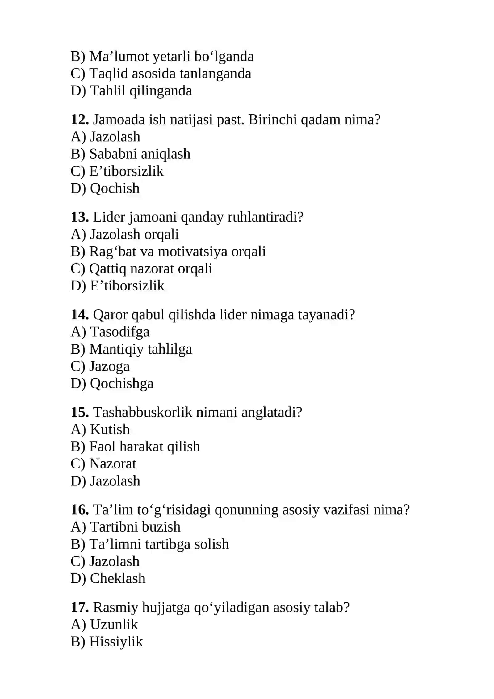 Maktab maslahatchilari uchun testlar to'plami 2026 3