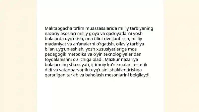 Maktabgacha ta’lim muassasalarida milliy tarbiya 3