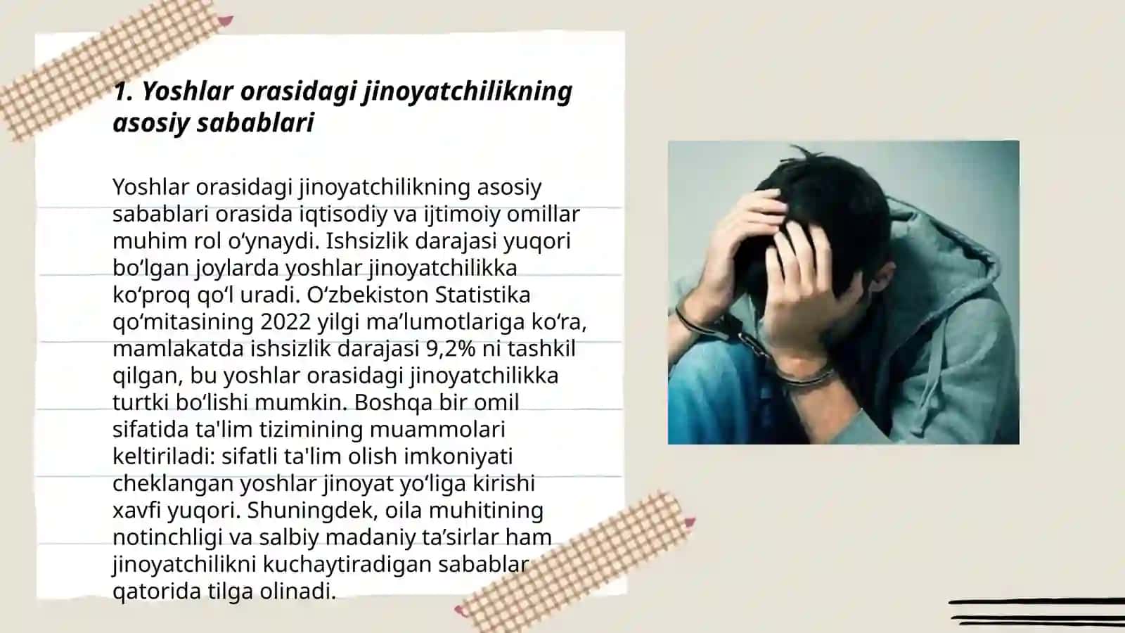 Yoshlar orasidagi jinoyatchilik darajasi va unga qarshi samarali kurash 3