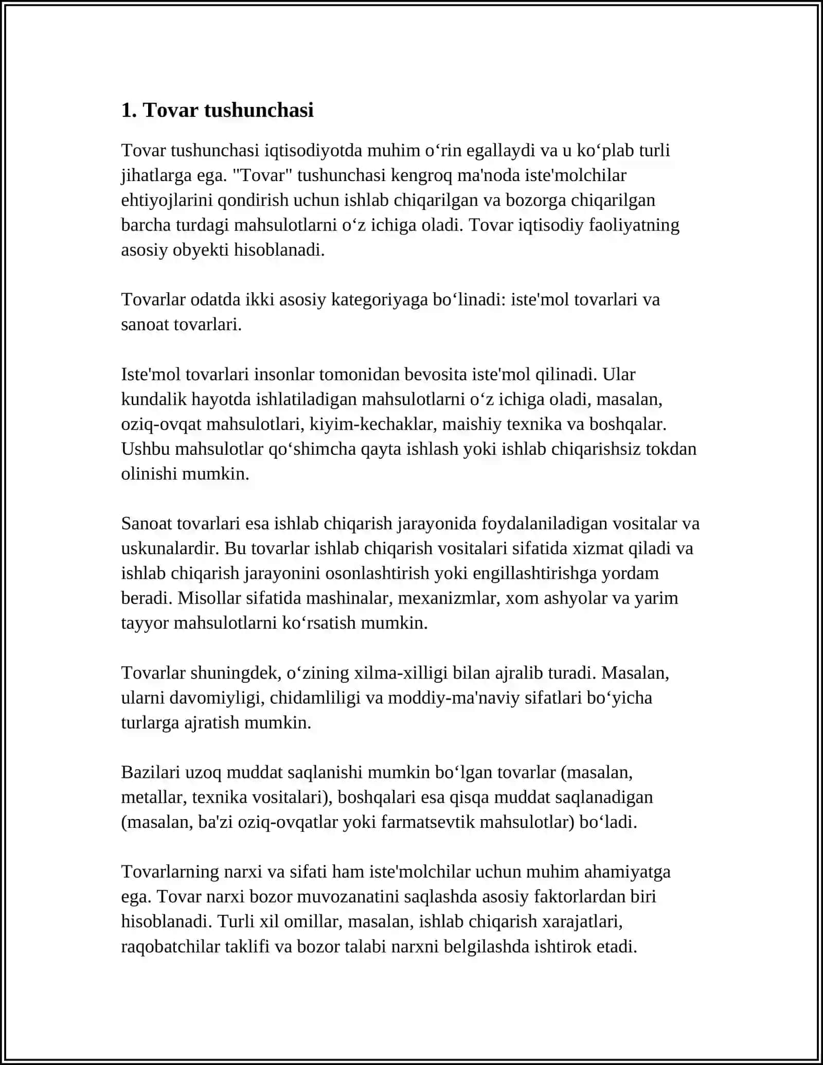 TOVAR VA UNING XUSUSIYATLARI 3