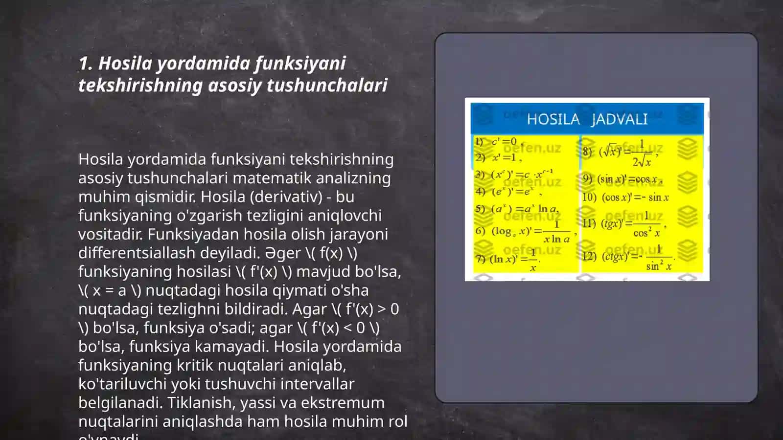 Hosila yordamida funksiyani tekshirish 3