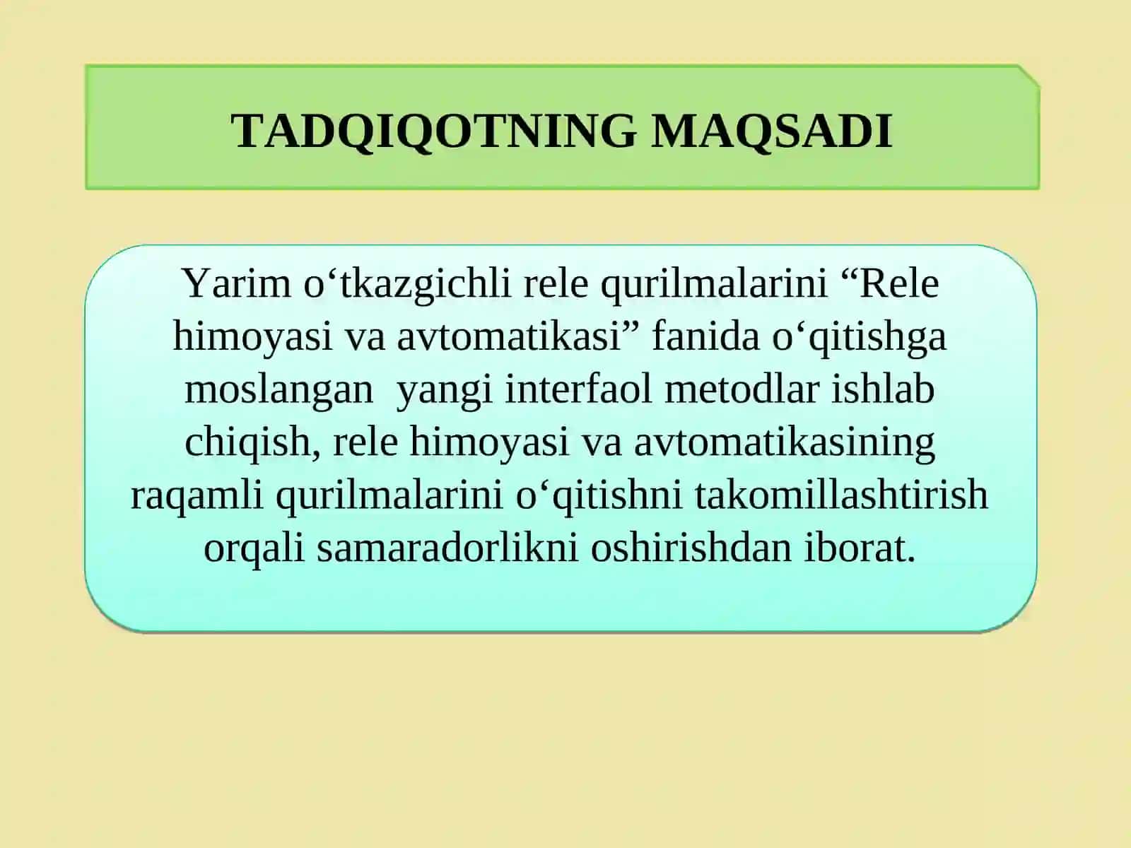 “YARIMO‘TKAZGICHLI RELE QURILMALARINI “RELE HIMOYASI VA AVTOMATIKASI” FANIDAO‘QITISHNING INTERFAOL METODLARINI ISHLAB CHIQISH” 3
