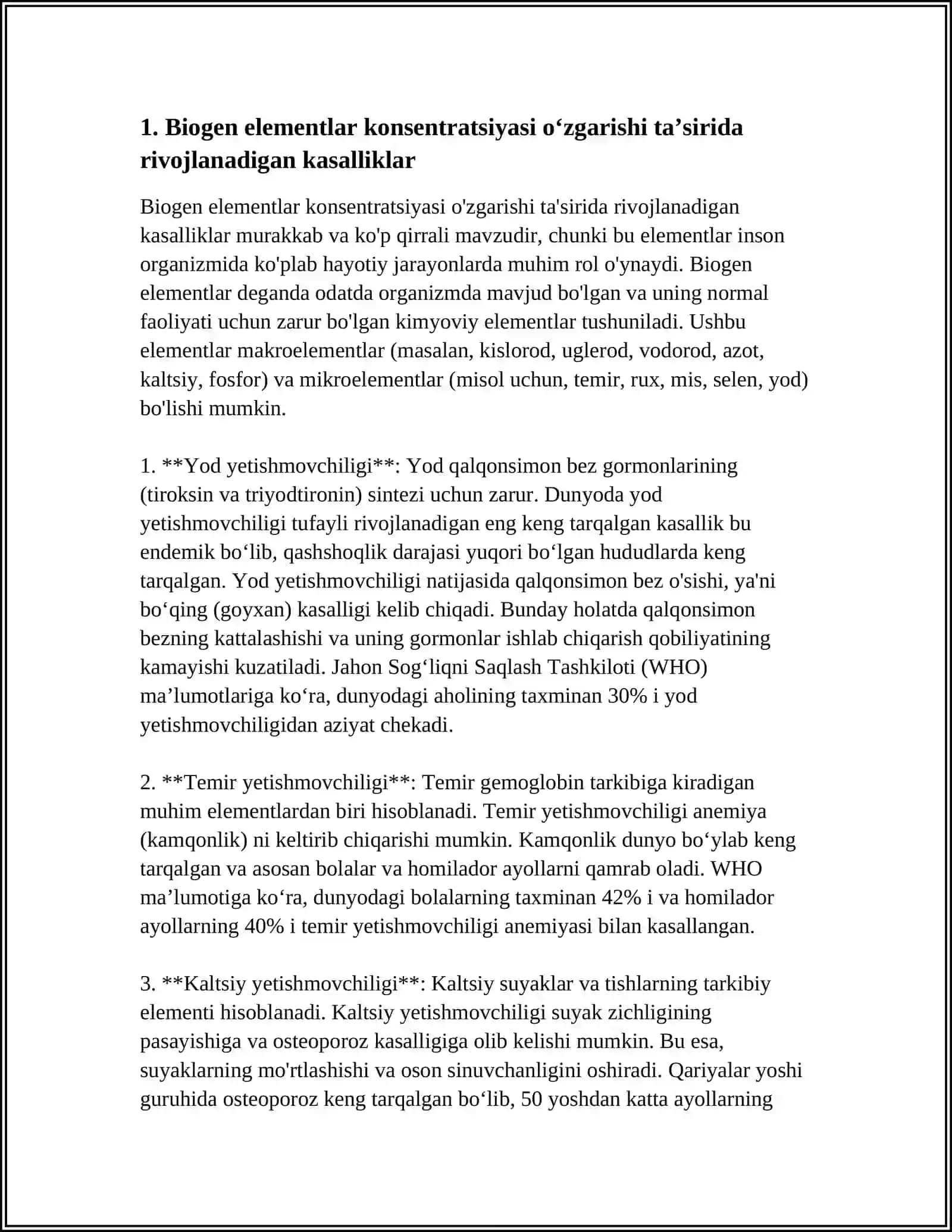 BIOGEN ELEMENTLAR KONSENTRATSIYASI OʻZGARISHI BILAN BOGʻLIQ BOʻLGAN ENDEMIK VA KASB KASALLIKLARI 3