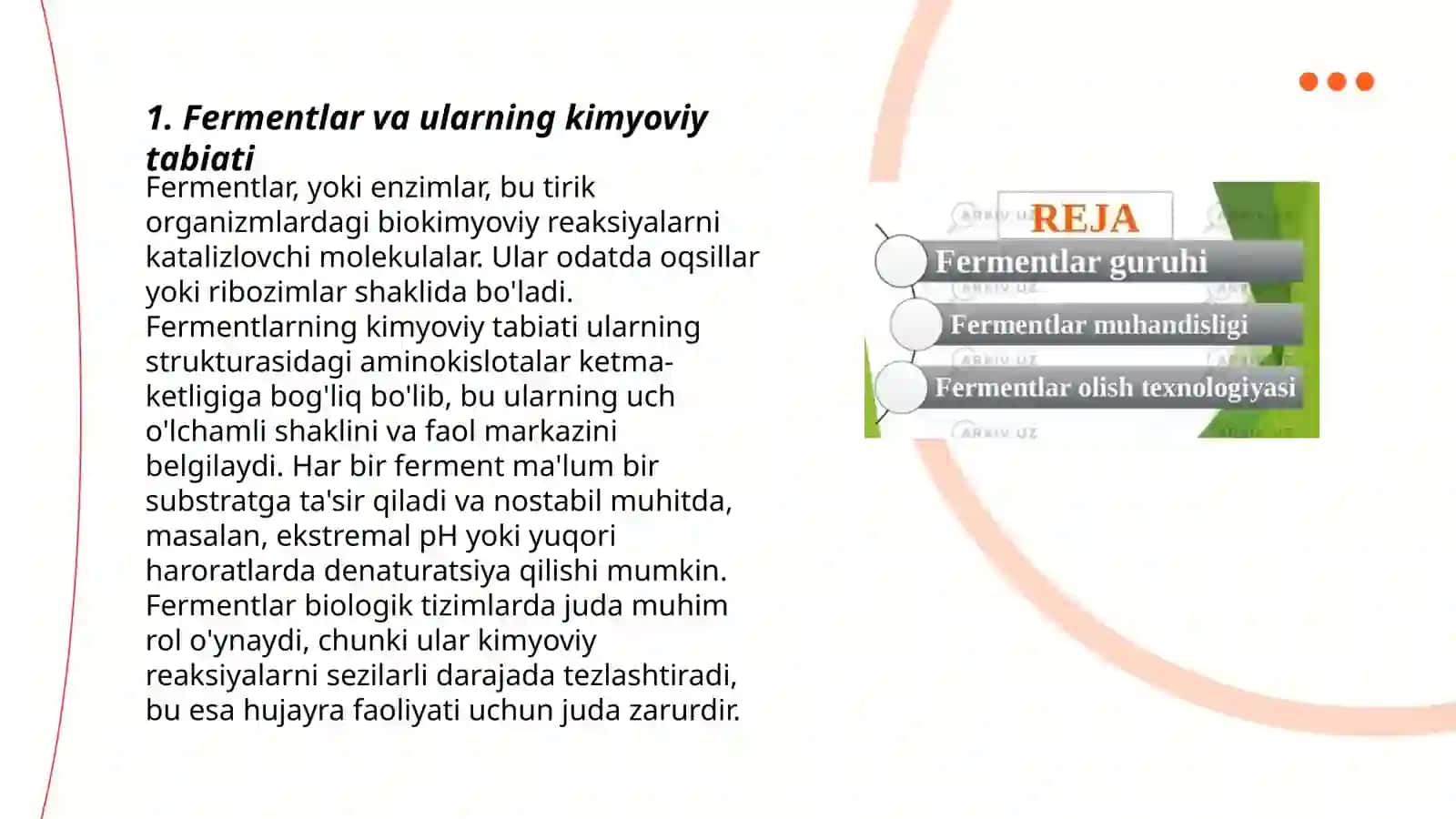Fermentlar yordamida organik moddalar olish 3