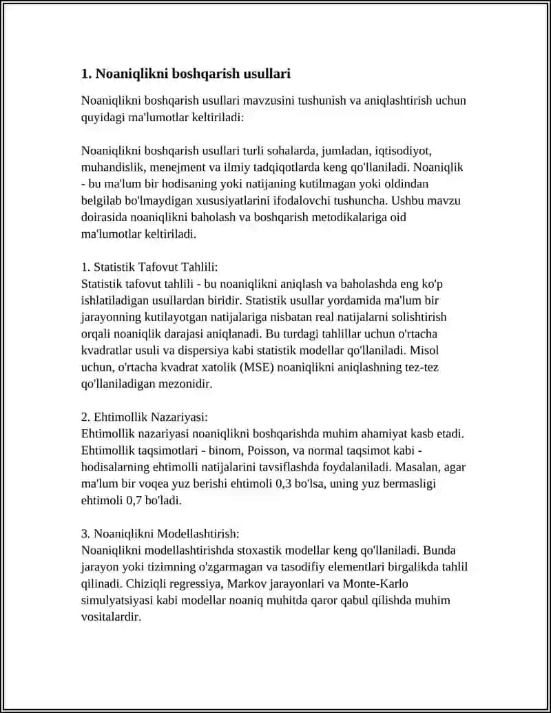 Noaniqlik va Tavakkalchilik 3
