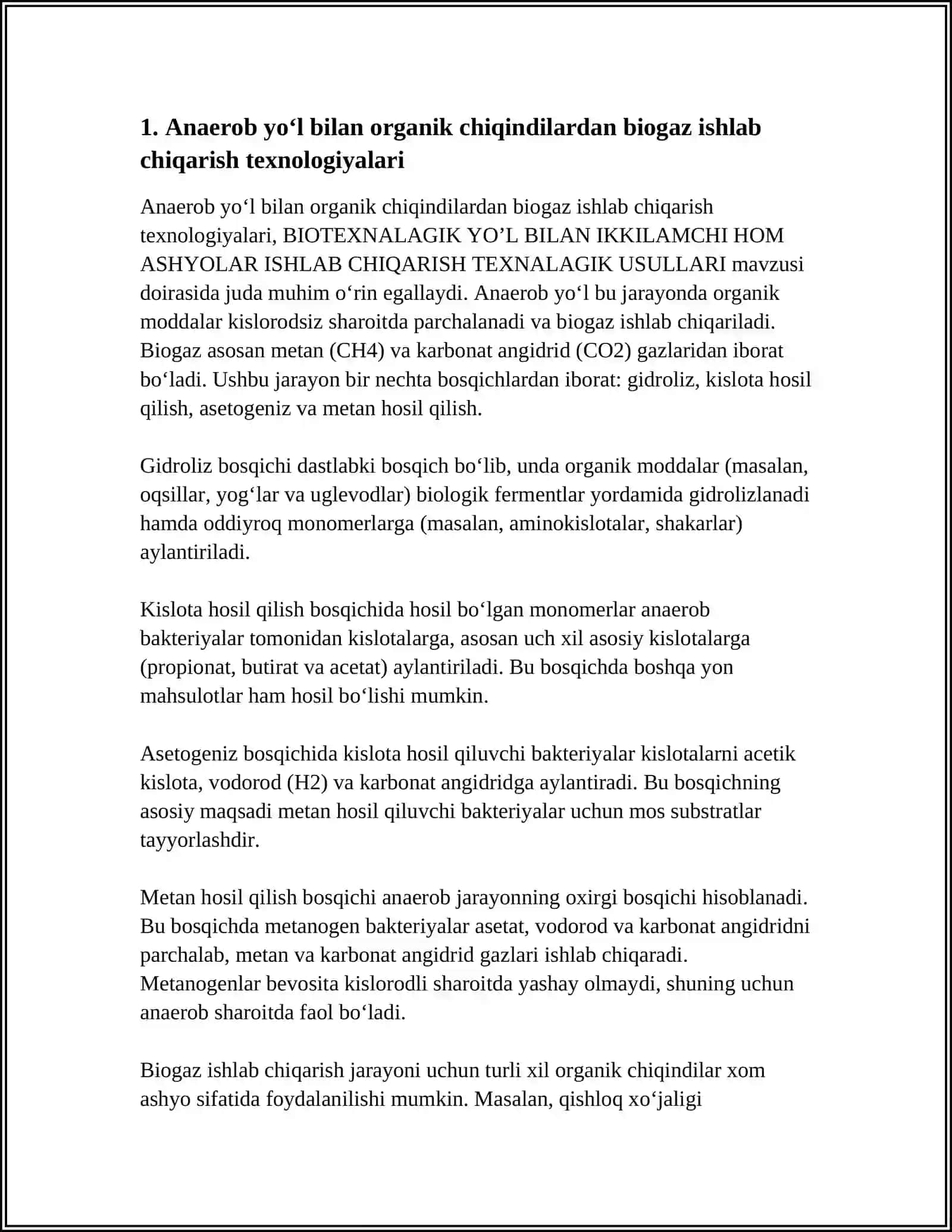 BIOTEXNALAGIK YO’L BILAN IKKILAMCHI HOM ASHYOLAR ISHLAB CHIQARISH TEXNALAGIK USULLARI 3