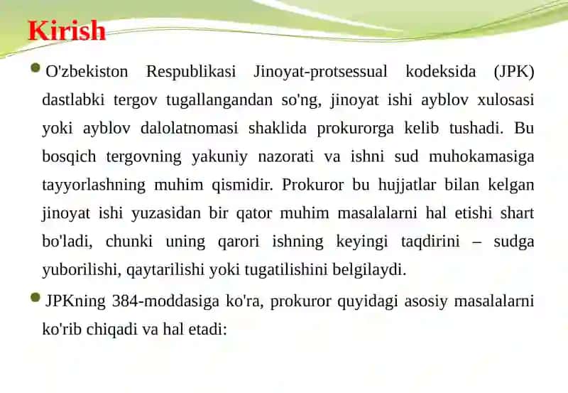 AYBLOV XULOSASI YOKI AYBLOV DALOLATNOMASI BILAN KELGAN JINOYAT ISHI YUZASIDAN PROKUROR HAL ETISHI LOZIM BO'LGAN MASALALAR 3