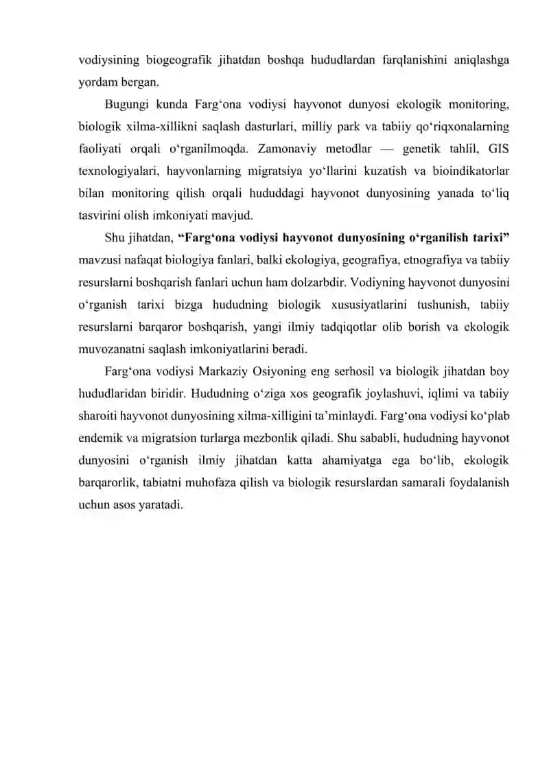 FARG'ONA VODIYSI HAYVONOT DUNYOSINING O'RGANILISH TARIXI 3