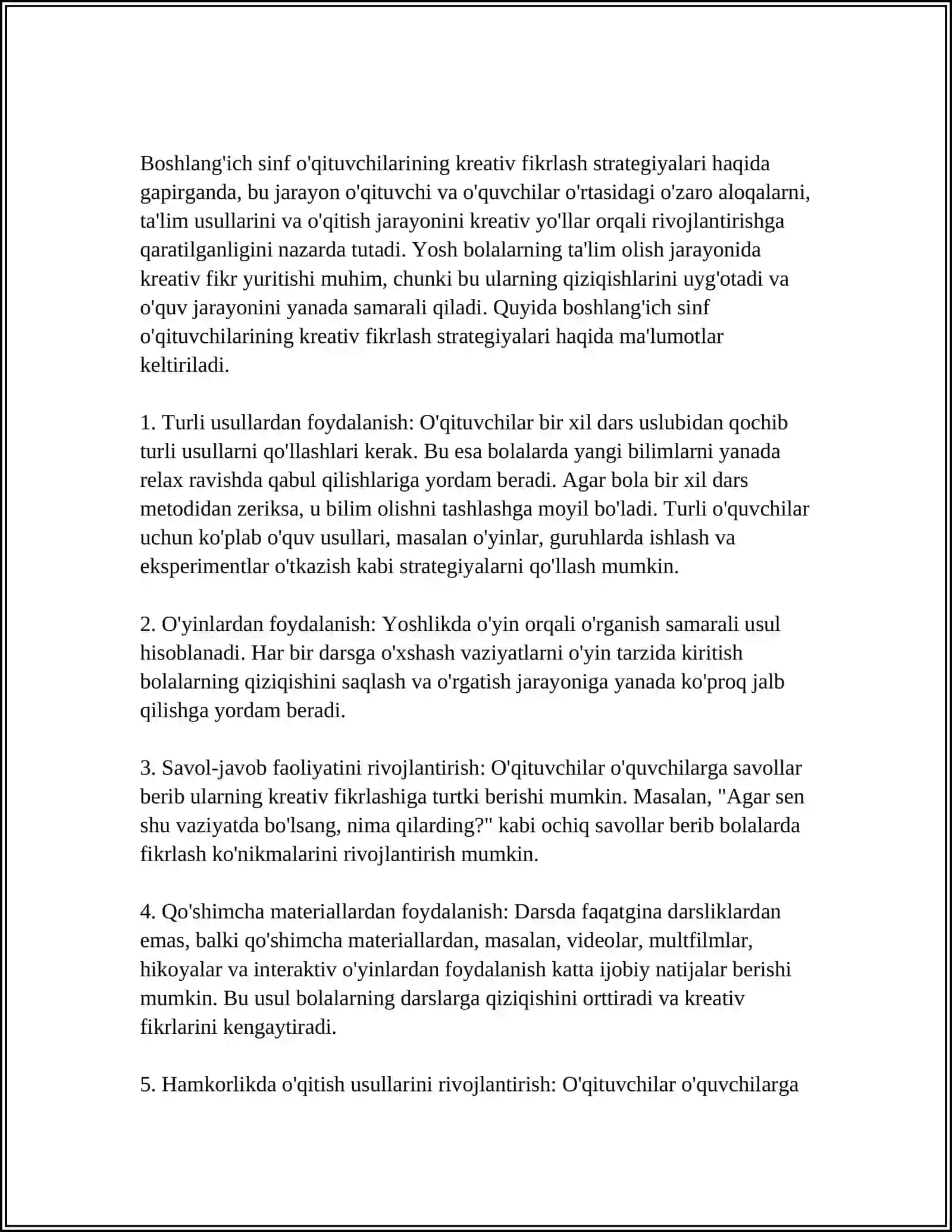 BOSHLANG'ICH SINF O'QITUVCHILARIDA KREATIVLIK XUSUSIYATLARINI RIVOJLANTIRISH 3