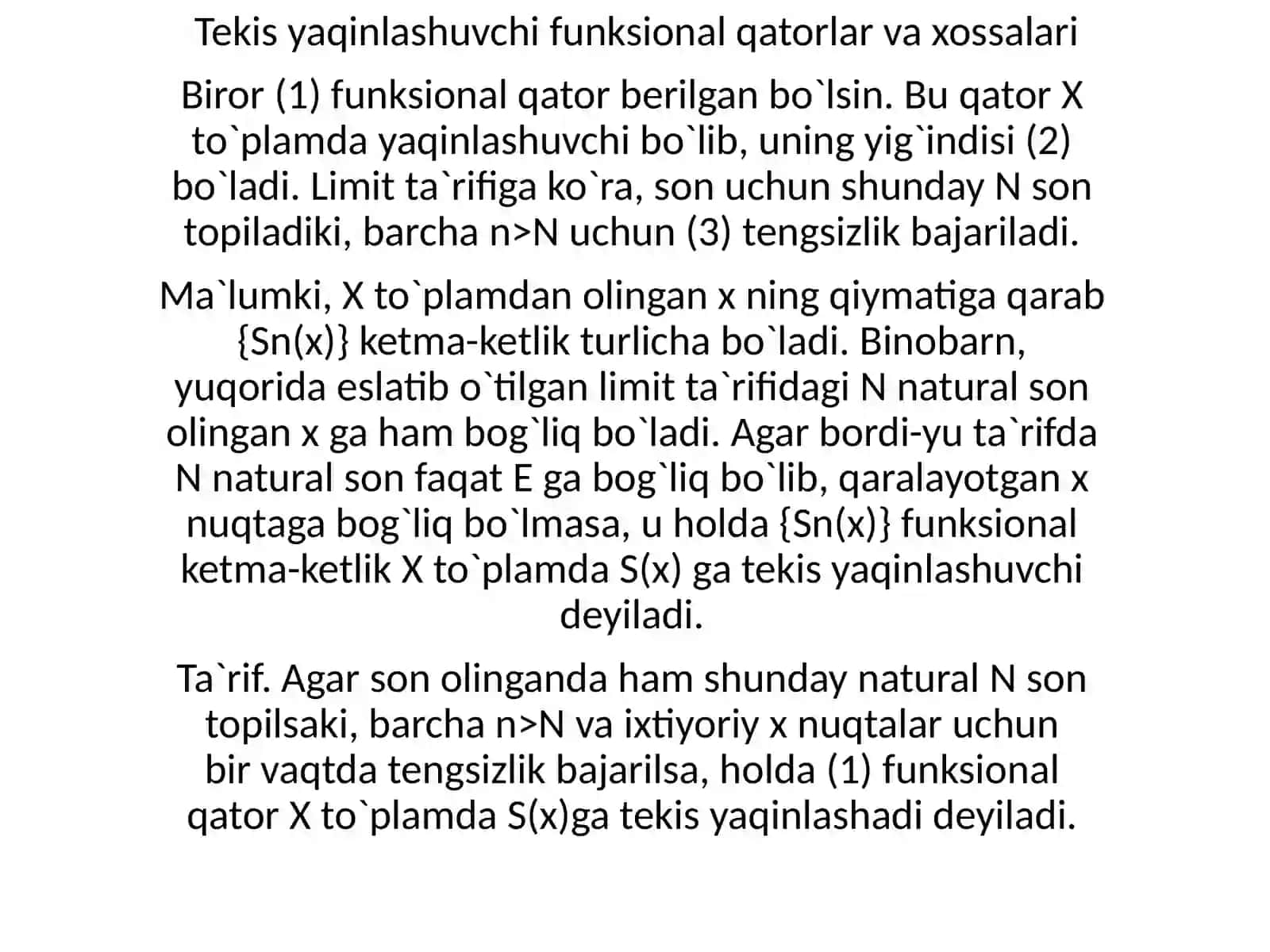 Tekis yaqinlashuvchi funksional qatorlar va xossalari 3