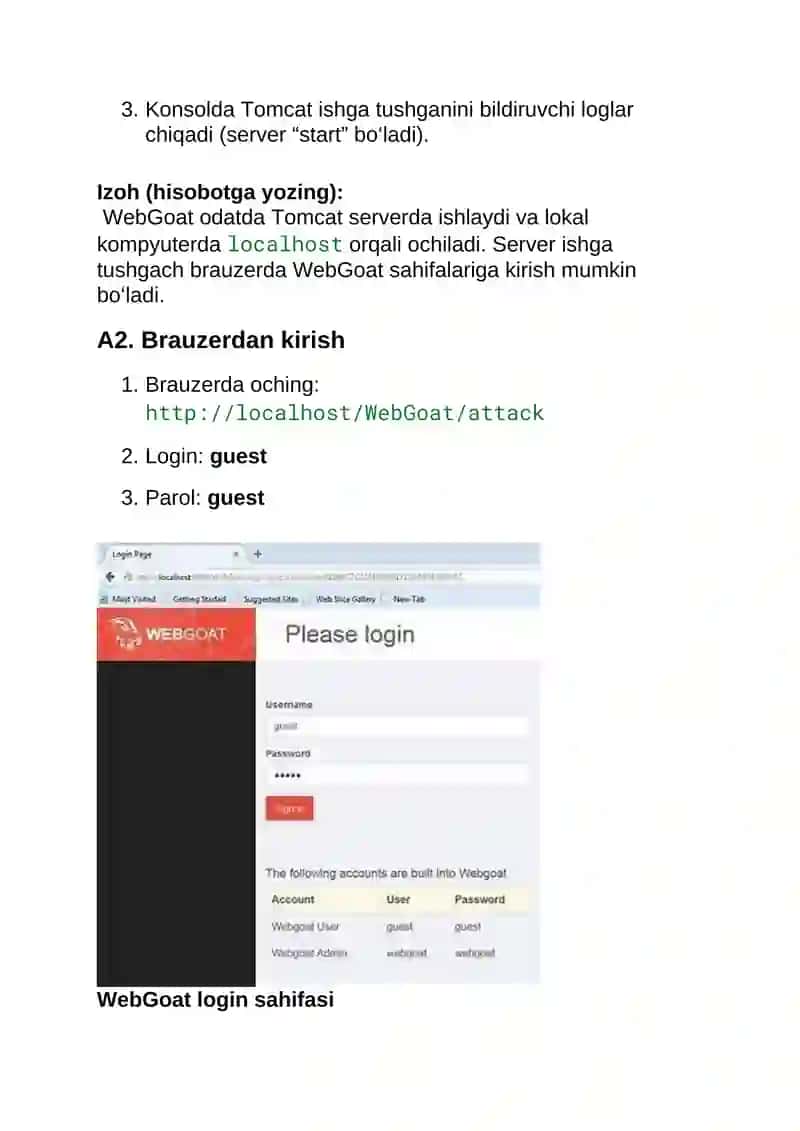 OWASP WebGoat simulyatorida SQL Injection (Blind va String) zaifligini amalda tekshirish 3