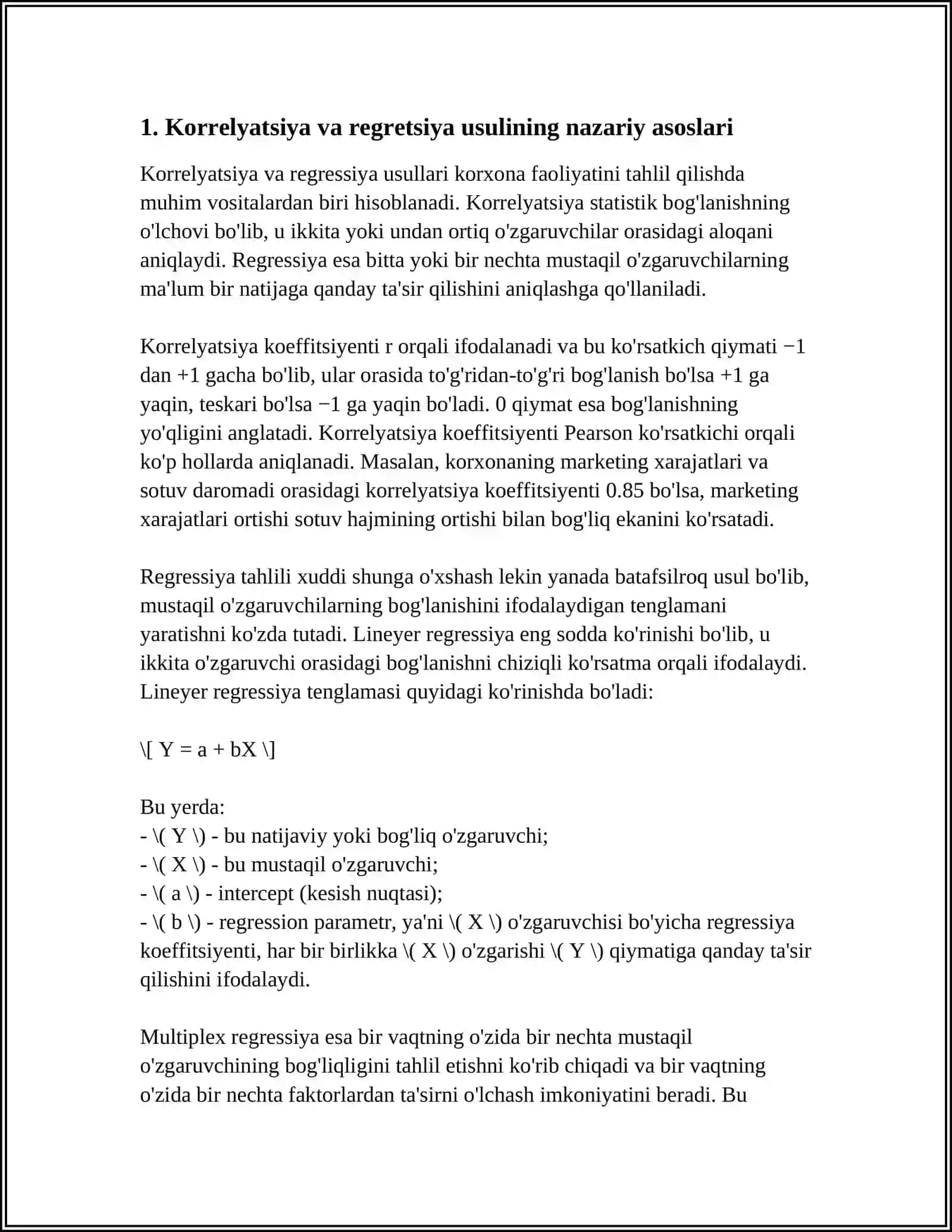 KORXONANING KORRELYATSIYA VA REGRETSIYA USULI 3