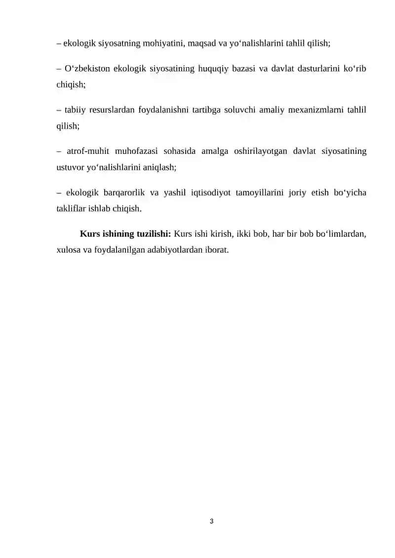 TABIIY RESURSLARDAN FOYDALANISH JARAYONLARINI TARTIBLASH VA DAVLATNING EKOLOGIYA SOHASIDAGI SIYOSATI 3
