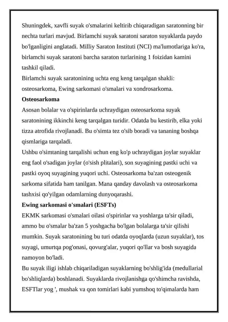 Suyaklarning havfli o'smlari 3