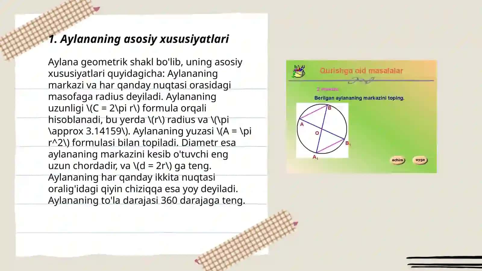 Aylananing izometriyalari -ovvallar yasash 3