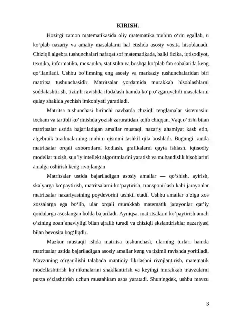 Matritsa va uning ustida amallar 3
