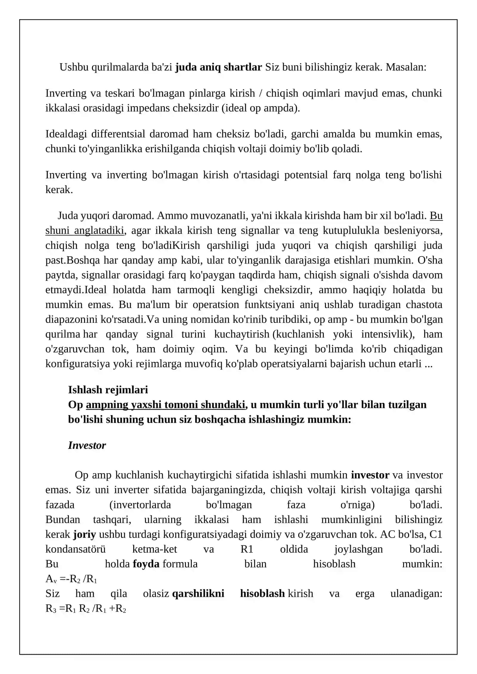 Operatsion kuchaytirgichlar asosidagi analog signallar o’zgartirgichlari 3