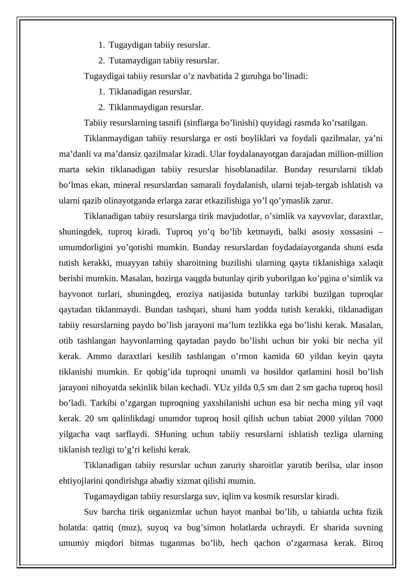Tabiiy resurslar tasnifi va ularning tasniflanishi 3