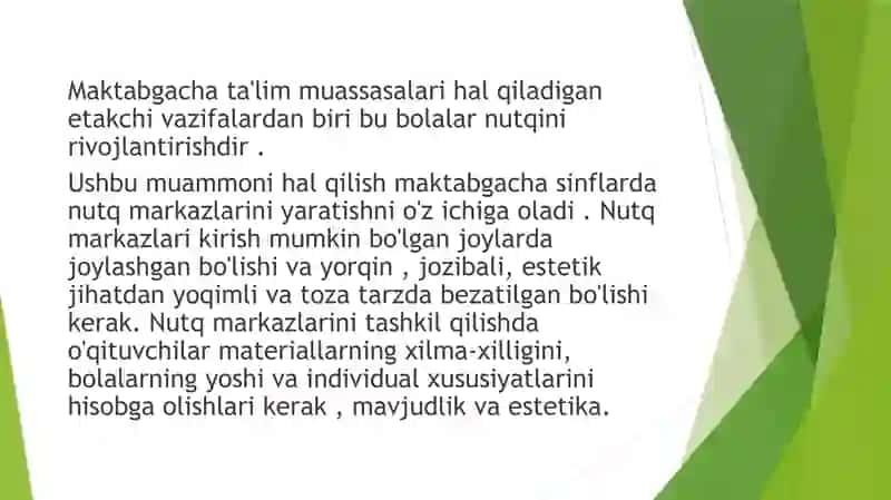 Bolalar bog'chalarida til va nutq markazlarini tashkil etish 3