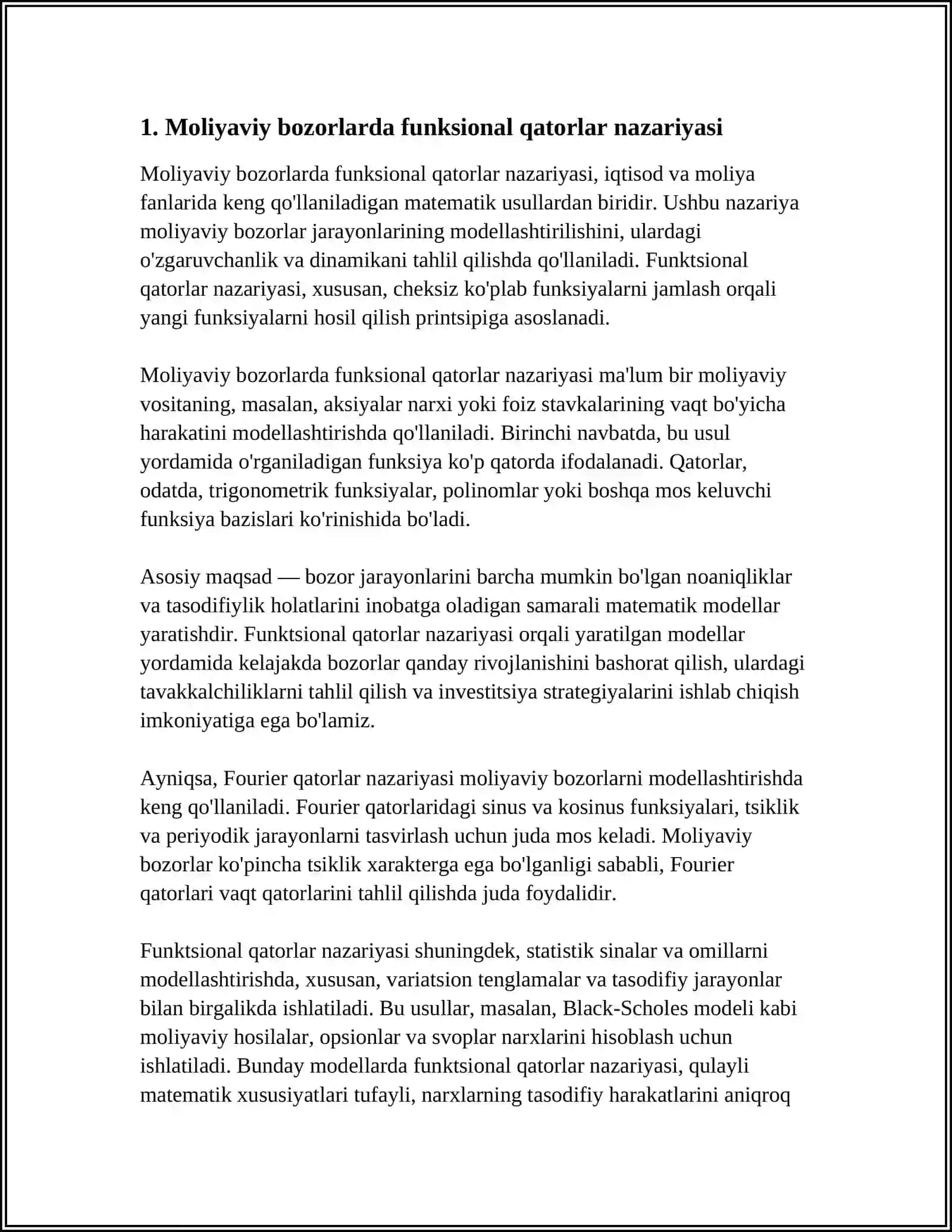 Moliyaviy bozorlarni modellashda funksional qatorlarning tatbiklari 3