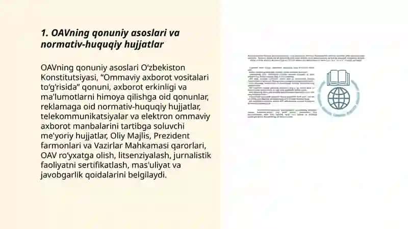OAVning qonuniy asoslari va normativ-huquqiy hujjatlar 3