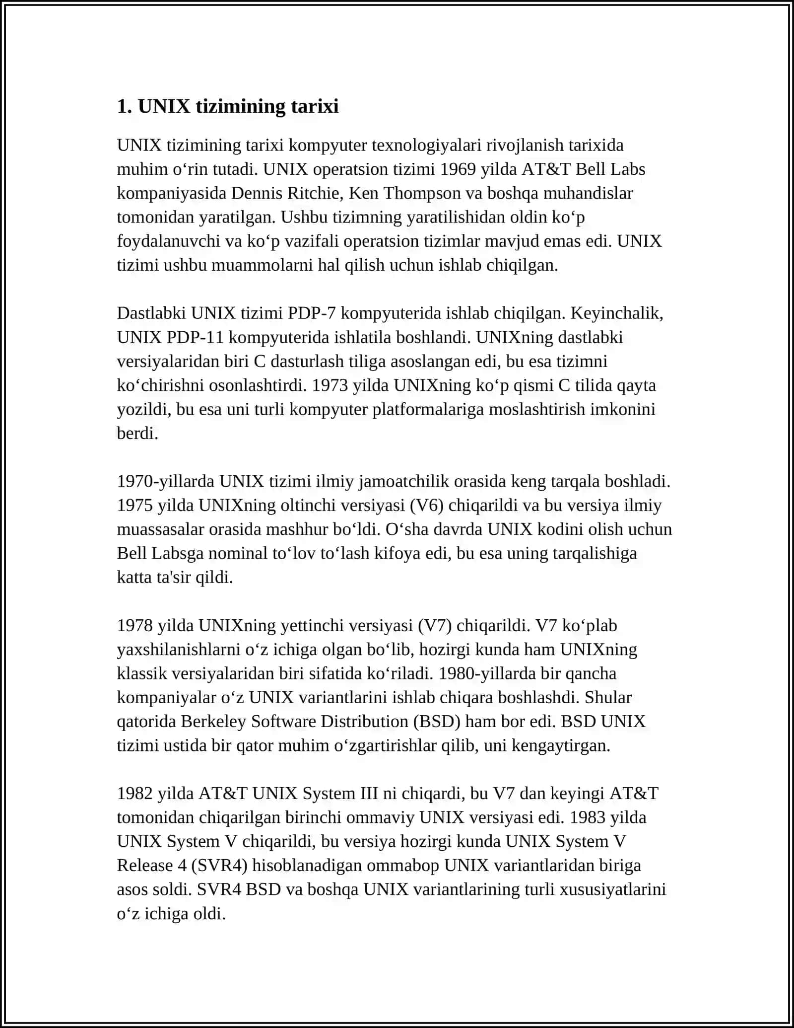UNIX OPERATSION TIZIMLARINING RIVOJLANISHI VA ISHLASH PRINSIPI 3