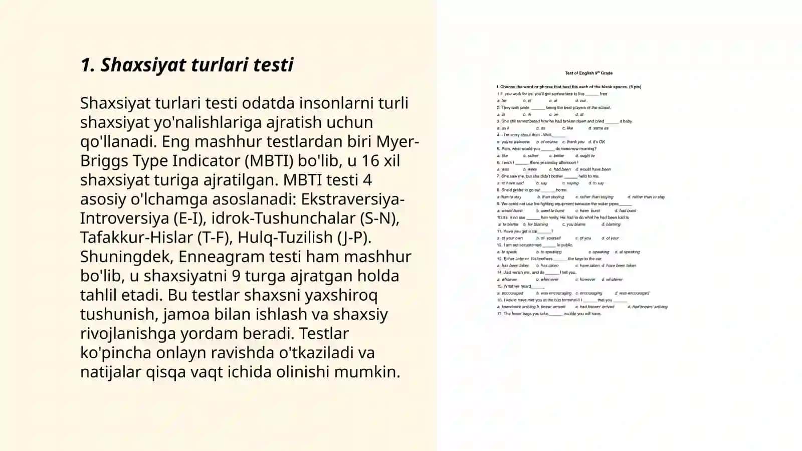 Shaxsiyat turlari testi 3