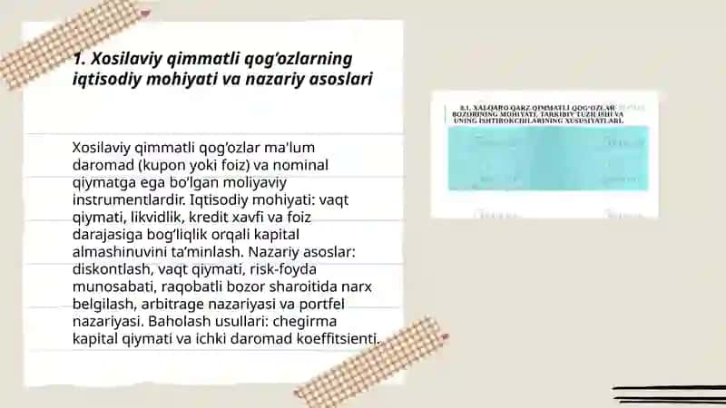 Xosilaviy qimmatli qog’ozlarning iqtisodiy mohiyati va ularning o’ziga xos xususiyatlari 3